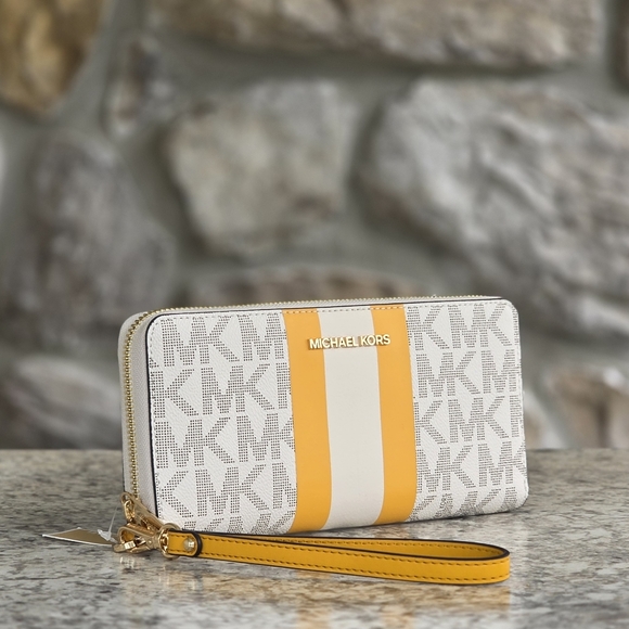 Michael Kors Jet Set Logo Large Center Stripe Wristlet